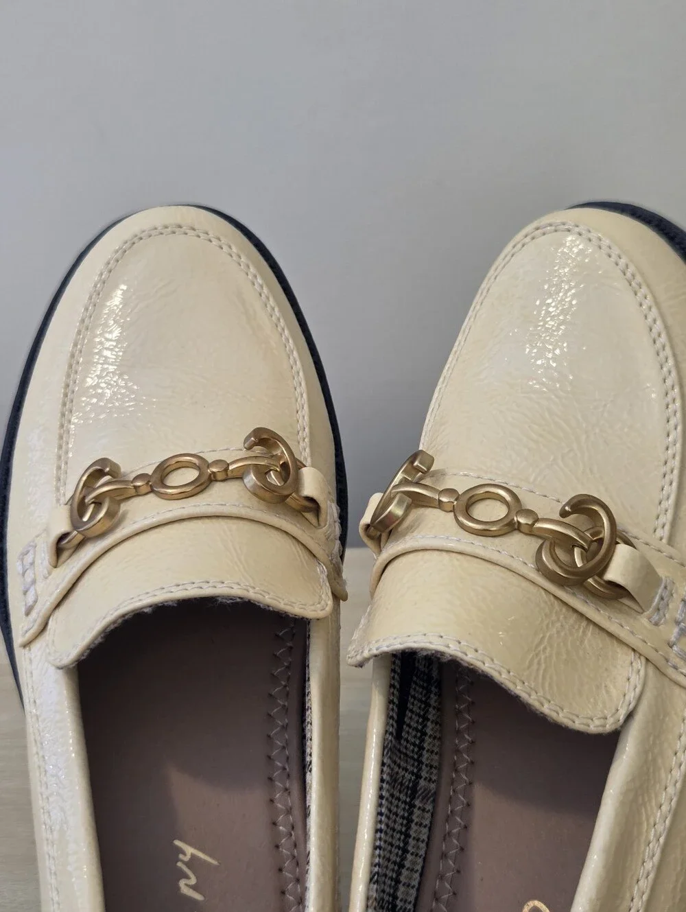 Circus Cream Patent Leather Loafers with Gold Horsebit
